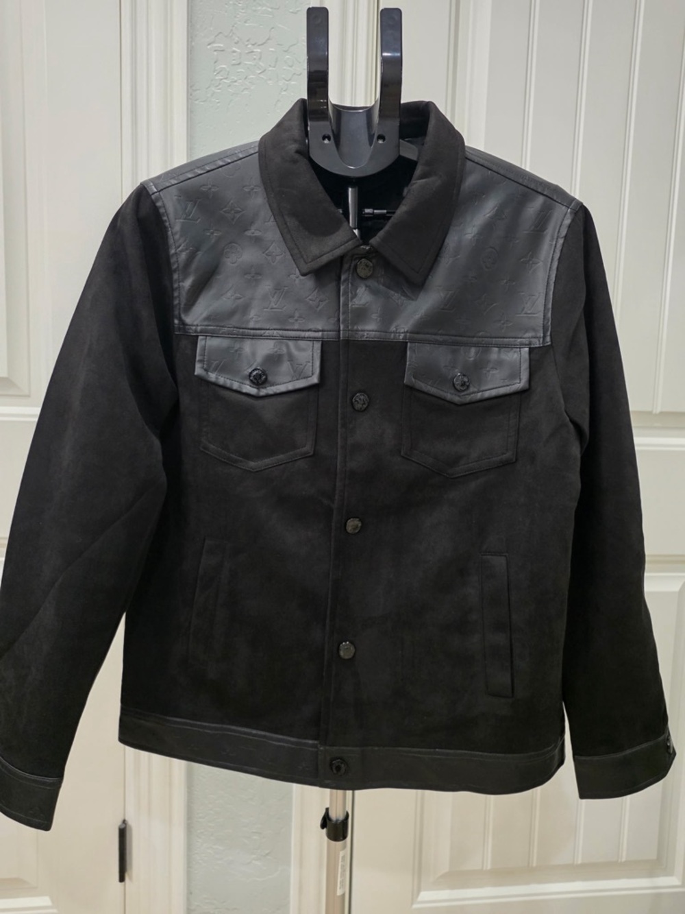 Louis Vuitton Black Embossed Yoke Suede Shirt Jacket